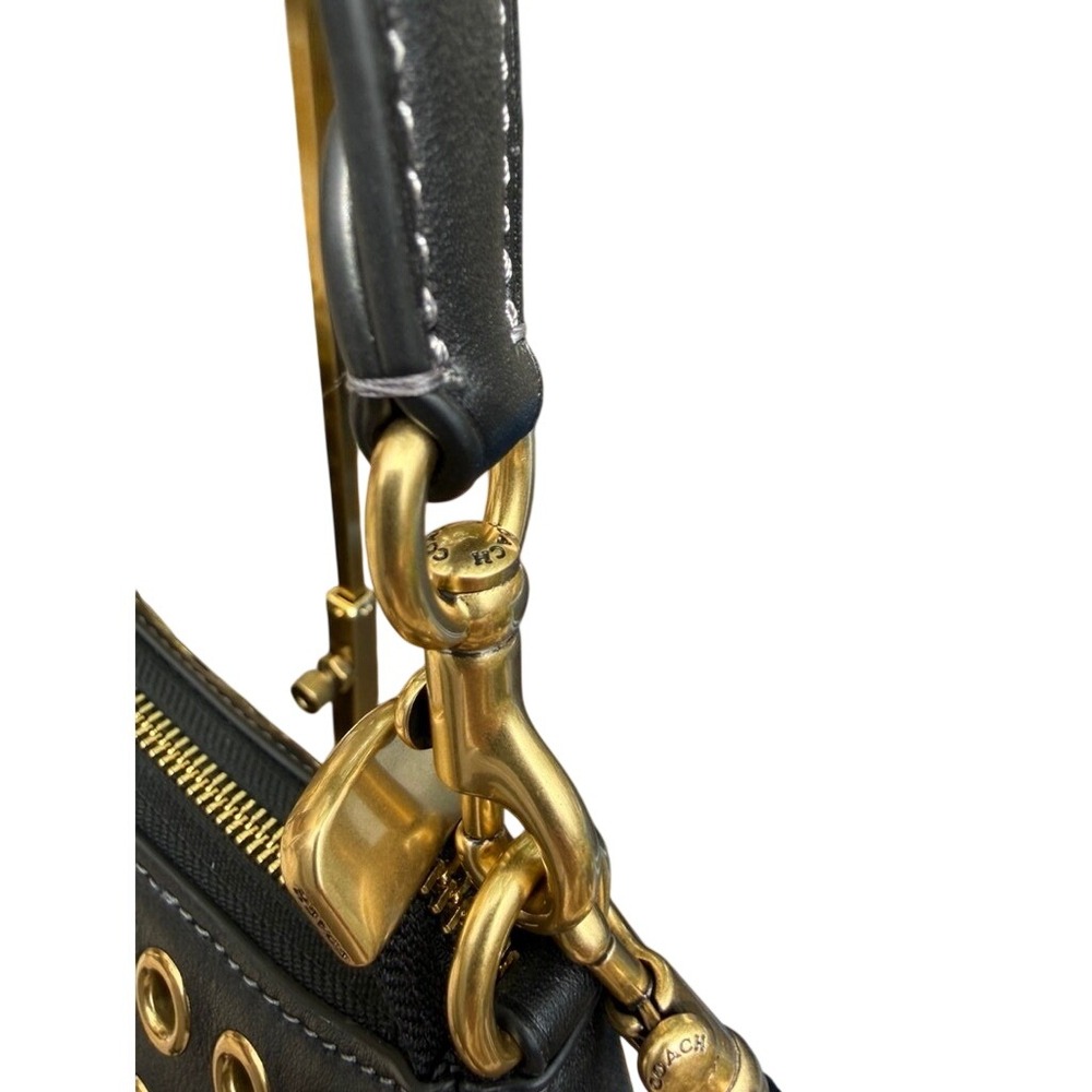 Coach Black Leather Grommet Shoulder Bag Gold Studs CY646 NWT - Picture 8 of 16
